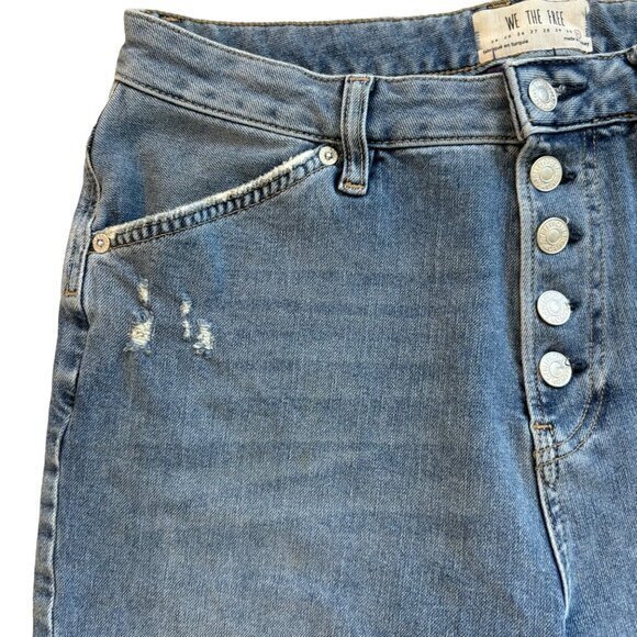 We The Free Jeans Sz 31 Distressed High Rise Free People Stretch Straight Leg - Picture 3 of 11